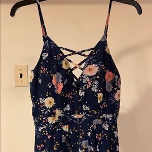 Blue floral maxi dress romper